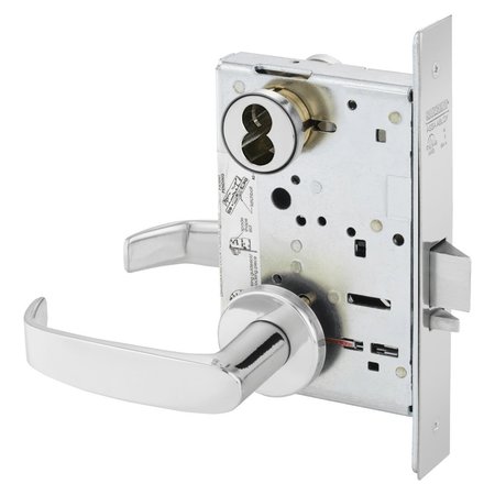 SARGENT Office or Entry Mortise Lock, LN Rose, L Lever, LFIC Prep Less Core, Bright Chrome 60-8205 LNL 26